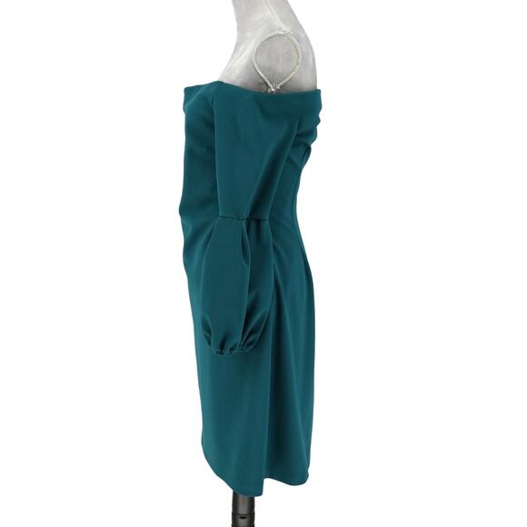 Vince Camuto Dress Womens Small Green Lined Off Shoulder Stretch Knit Bell Slvs - Picture 5 of 8